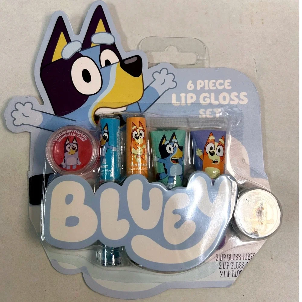 LOT 2 Bluey 6 Piece Lip Gloss Set Flavored Shimmer Pots & Tubes Taste Beauty NEW